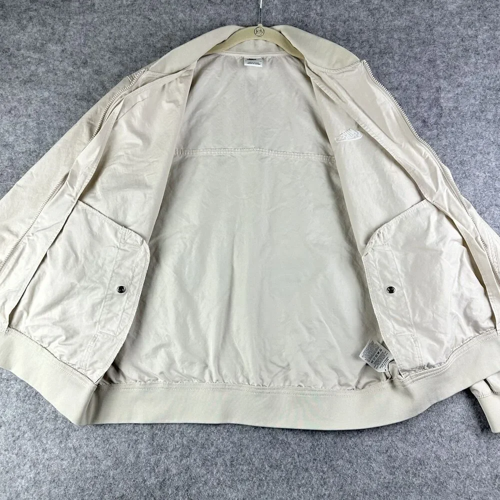 Nike Bomber Jacket Mens Large Cream Essentials Full Zip Lightweight Sportswear*